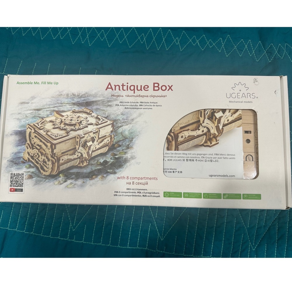 UGEARS Antique Box Mechanical Model 3D Wooden Puzzle DIY Jewelry Box Kit 70089